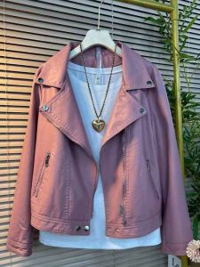 Áo Khoác PU Cỡ Lớn Có Khóa Kéo Dài Tay Áo Khoác Cardigan Thời Trang Đơn Giản Đa Năng Cho Nữ Cỡ Lớn Màu Trơn