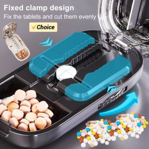   Portable Adjustable Quartering Pill Cutter Storage Box Drug Tablet Medicine Dustproof Divider Organizer Crusher Pill Cutter f