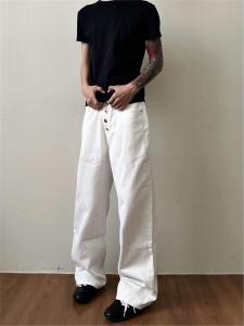 American Style Loose Straight Leg Cleanfit Jeans Mens Autumn Button Design Versatile Wide Leg Long Pants Casual Denim