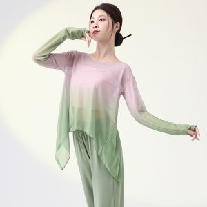 Modern Gradient Mesh Top Dance Costume Womens Practice Wear Classical Dance Outfit Ethereal Modern Dance Clothing by Dance Protagonist