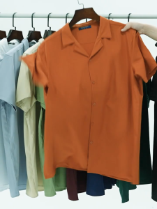 Lapel Shirt Mens Short-Sleeved Summer Fashion Brand High-End Thin Loose Casual Drape Ice Silk Shirt