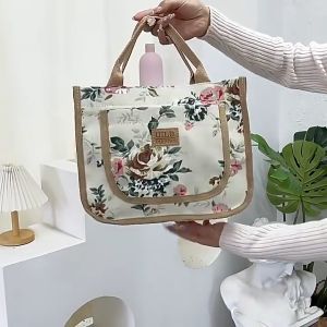 Floral Print Lunch Bag Fashion Ethnic Style Canvas Lunch Bag Large Capacity Handbag Waterproof Insulated Bag Women 印花手提袋
