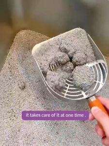 HATELI Xẻng xúc cát vệ sinh cho mèo bằng kim loại có giá đỡ xẻng xúc cát bằng thép không gỉ chịu lực cao & sàng lọc tốc độ hai lỗ rộng giúp vệ sinh nhanh chóng xẻng xúc cát cho mèo có tay cầm chắc chắn chống gãy cho hộp vệ sinh cho mèo