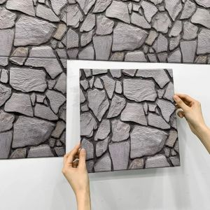 10pcs 3D Faux Stone Wall Panels Peel and Stick Wall Tiles Decorative 3D Wall Sticker Self-adhesive Wall Tile Sticker