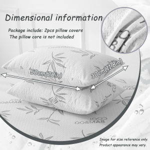 Bamboo Fiber Pillowcases 2 Pack Zipper Pillow Protectors Breathable Jacquard Pillow Covers Machine Washable Pillow Shams