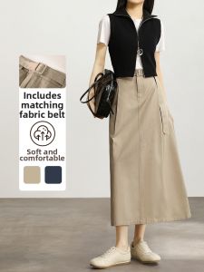 HIPPIE MISS | High Waisted A-Line Pleated Skirt Khaki