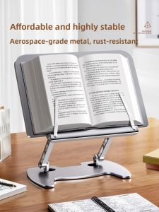 Metal Reading Bookshelf Book Support Desk Top Book Flip Adult Multi-Function Children Study Bed Reading No Head down Foldable Adjustable Support