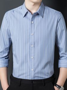 ROMON | Lormen Mens Long Sleeve Casual Shirt Iron Free Striped Outerwear Spring Autumn New Style Business Formal Wear For Middle-aged