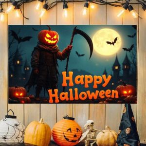 VIKAMA Halloween Banner Happy Halloween Festival Decoration Tapestry Witch Castle Printing Courtyard Party Decoration Flag