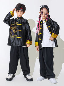Cool Hip Hop Street Dance Tang Suit Childrens Performance Clothes Boy Girl Cotton Ethnic Stage Costume Spring Autumn Trendy