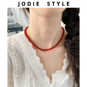 High-End Fashion Necklace with Red Agate Beads for Women New Chinese Style Collar Jewelry 2024 Trendy Lockbone Design Alloy Silver Gold Plated