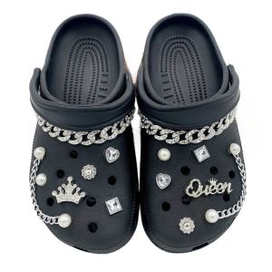 14PCS Shoe Charm DIY Advanced Crown Pearl Silver Chain Shoe Decoration Buckle for Hole Shoes Accessories