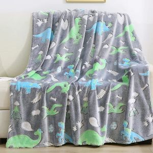 Luminous Unicorn Dinosaur Throw Blanket for Girls Boys Plush Flannel Blanket Christmas Tree Glow in the Dark Super Soft