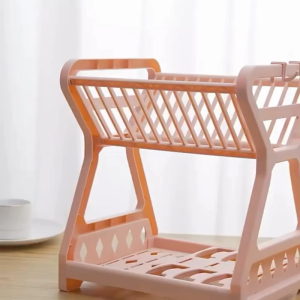 Rak Piring Plastik 2 Dua Susun Tingkat Pengering Baskom Gelas Mangkok Dapur Anti Karat Double Layer Dish Drying Rack Organizer