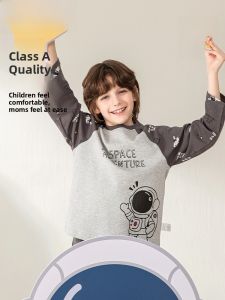 Yingboren Childrens Sleepwear Set Pure Cotton Long Sleeve Long Pants Home Clothes for Boys Spring Autumn Seasonal Kids Outfits