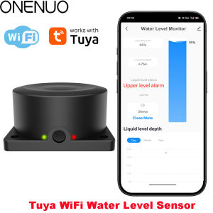 WiFi Water Level Sensor Ultrasonic Tank Monitor with APP Alert Remote Water Detector Tuya Smart Compatible EU Adapter