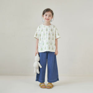 Girls Summer Casual Loose Short Sleeve T-Shirt Baby Cartoon Print Top Versatile Comfortable Clothing for Children And Toddlers