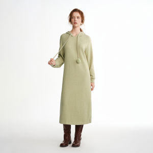 DUSHU | Cozy Ball Tied-Hood Knit Dress