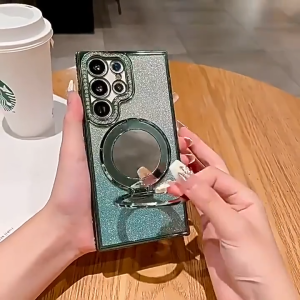 เคสป้องกันมือถือ SAMSUNG ป้องกันการตก Luxury เพชรใสกลิตเตอร์ กระจกผู้ถือโทรศัพท์แม่เหล็กฝาครอบ สําหรับ Samsung Galaxy S25 Plus S24 Ultra S23 FE S22 A15 A24 A25 A35 A55 A05S 5G