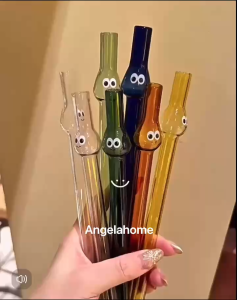 【SG SELLER】🔥Glass straws 12*200mm Cute big-eyed Glass Straw high borosilicate environmentally friendly reusable straws