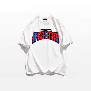 เสื้อยืดคอกลมแขนสั้นผ้าฝ้ายแท้พิมพ์ลายฮิปฮอปสำหรับผู้ชาย ทรงหลวม แฟชั่นฤดูร้อน ลำลอง ใส่ได้หลากหลาย