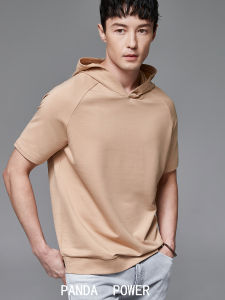 Spring and Summer New Arrival Mens T-shirt Classy Comfortable Knitted Material Micro Profile Sweater Men Hooded Short Sleeve Tops