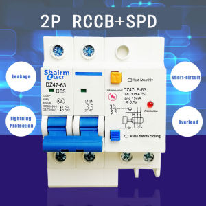 Shairme  switch Residual current circuit breaker with surge protector 2Pole 6A 10A 16A 20A 25A 32A 40A 50A 63A RCBO RCCB ELCB MCB with Lightning protection SPD