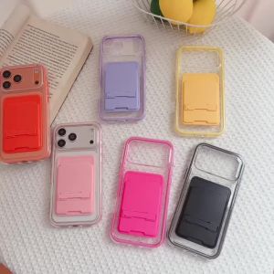 Colorful Card Wallet Stand Holder Phone Case for iPhone 17 Air 16 15 Plus 14 13 12 11 Pro Max Transparent Shockproof Bag Cover