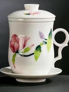 ชุดแก้วมือจีน 4 ชิ้น ลายดอกบัว ลายผีเสื้อ ลายดอกไม้ ลายฤดูใบไม้ผลิ แก้วดื่มน้ำ แก้วดื่มชา แก้วมือจีน ราคาพิเศษ