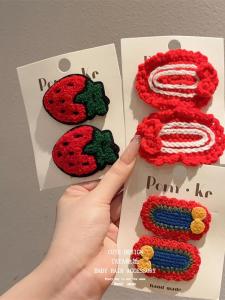 New 2025 Childrens Hair Accessories Red Plaid Side Bangs Clip Girls Baby Headwear Adorable Style Basic Packaging from China