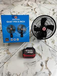 Quạt chạy pin phổ thông 4cm MakitaDewalt… 8inch 2 tốc độ gió có xoay chân pin phổ thông 4cm