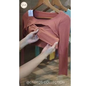 Dneeds - Lesley Crop Top Long Sleeve Crop Tee Knit - Baju Atasan Wanita Lengan Panjang Korean Fashion Style Grosir