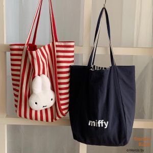Spring New Miffy Doll Canvas Tote Bag Womens Versatile Backpack Striped Double-Sided Simple High-End Matching Hobo Bag