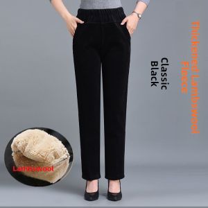 Thickened Fleece Corduroy Pants High Waist Straight Leg Casual Versatile Autumn Winter Mommy Style Womens Clothing