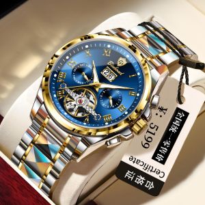 BINBOND tourbillon automatic watch for men waterproof original tungsten steel luxury calendar luminous wristwatch