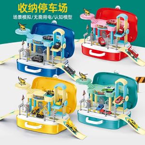 Boy track parking lot toy simulation toy car police fire engineering series theme storage suitcase