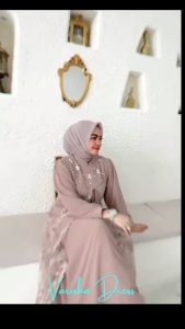 DISKON Farisya Dress Cerutty Babydoll Full Furing Mix Brukat Mutiara Kekinian Baju Kondangan Wanita