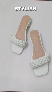 Azalea Myla in White - 1 inch heel braided straps sandals