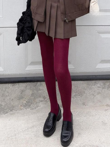 ถุงน่องผ้ากำมะหยี่ FDC Velvet สำหรับผู้หญิง ฤดูใบไม้ร่วง/ฤดูหนาว ใหม่ล่าสุด ถุงน่องผ้ากำมะหยี่ลายทางสีแดง ถุงน่องผ้ากำมะหยี่สำหรับผู้หญิง