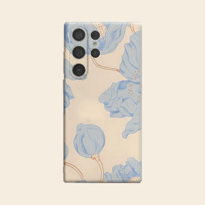 beige blue poppy sketch Luxury Fashion Full Lens Protective Case for Samsung Galaxy S26 S25 S24 A56 A36 Plus Ultra