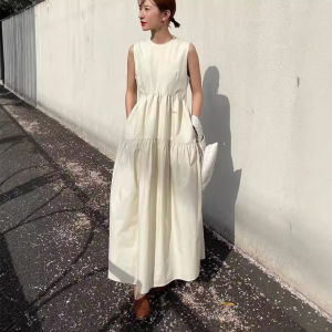 Alisa.Sonya Womens Casual Plain Simple  Sleeveless Offwhite A-line Princess Maxi Dress