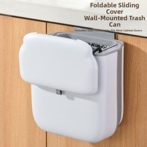 Foldable Cabinet Door Hanging Kitchen Trash Can with Sliding Lid