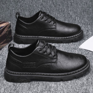 รองเท้าผู้ชายรองเท้าหนังผู้ชายลำลองอินเทรนด์แบบใหม่2023สำหรับฤดูใบไม้ผลิรองเท้าหนังสีดำชุดทางการแนวธุรกิจวินเทจสไตล์อังกฤษสำหรับผู้ชาย