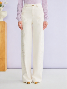 Embroidered Lyocell Straight Leg Jeans