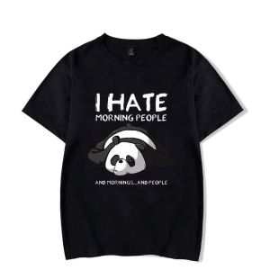 Sanrio | Panda Lazy I Hate People Morning Cartoons Funny Men Women Oversized Breathable T-shirts Summer Loose Casual Hip-hop Couples Top