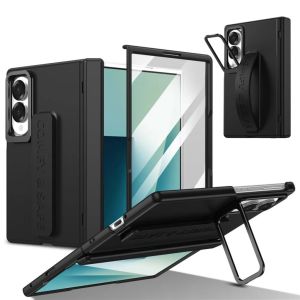 Lens Holder Wristband Phone Case W/ Front Tempered Glass Film For Samsung Galaxy Z Fold 8 Ultra 7 6 5 4 3 Hinge Protection Cover