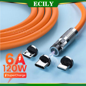 Ecily 6A 120W USB từ Cáp cho iPhone sạc nhanh sạc 540 xoay từ Micro USB Loại C Cáp cho Huawei Samsung Xiaomi