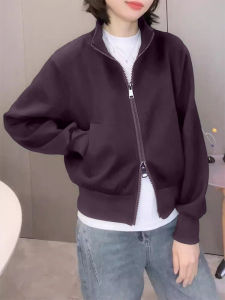 2025 New Double Zipper Open Cardigan Long Sleeve Thickened Loose Fit Stand Collar Womens Autumn Winter plus Size Slimming Top