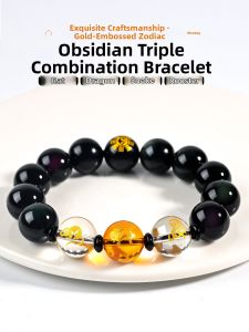 LINGFEI | Natural Obsidian Charm Bracelet for 12 Zodiac Signs