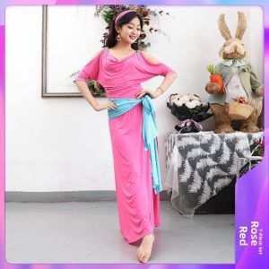 Belly Dance Practice Costume Modal Long Skirt Color Block Folklore Robe Shaabi New 2025 Dance Performance Suit Bellyqueen